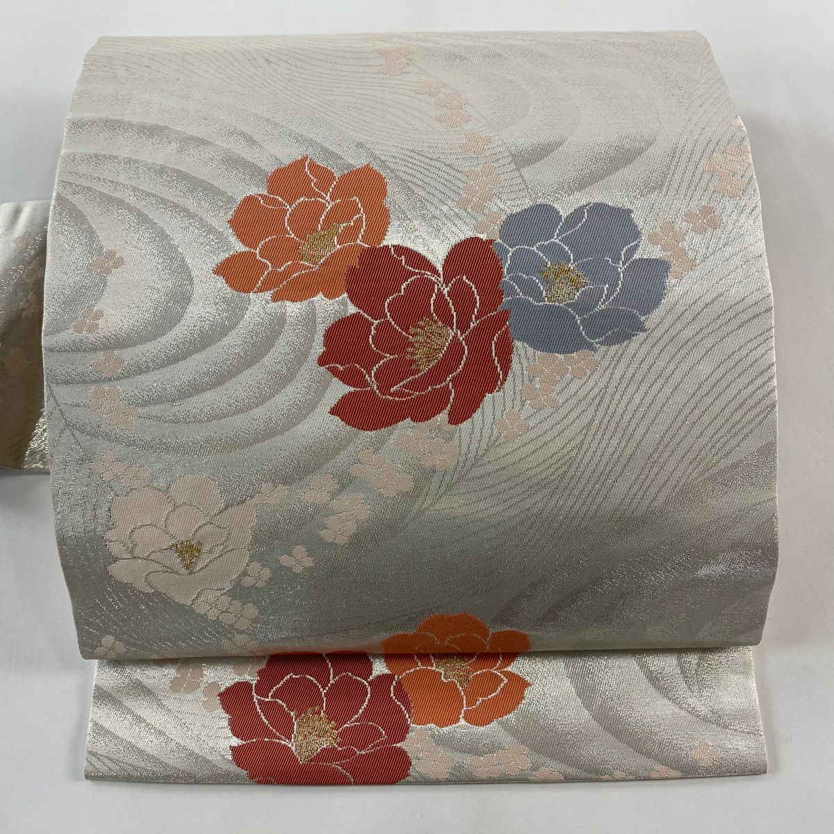 名古屋帶 優品級 花 流水 金金箔 金銀彩 純蠶絲