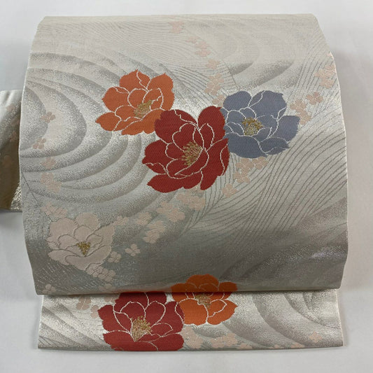名古屋帶 優品級 花 流水 金金箔 金銀彩 純蠶絲