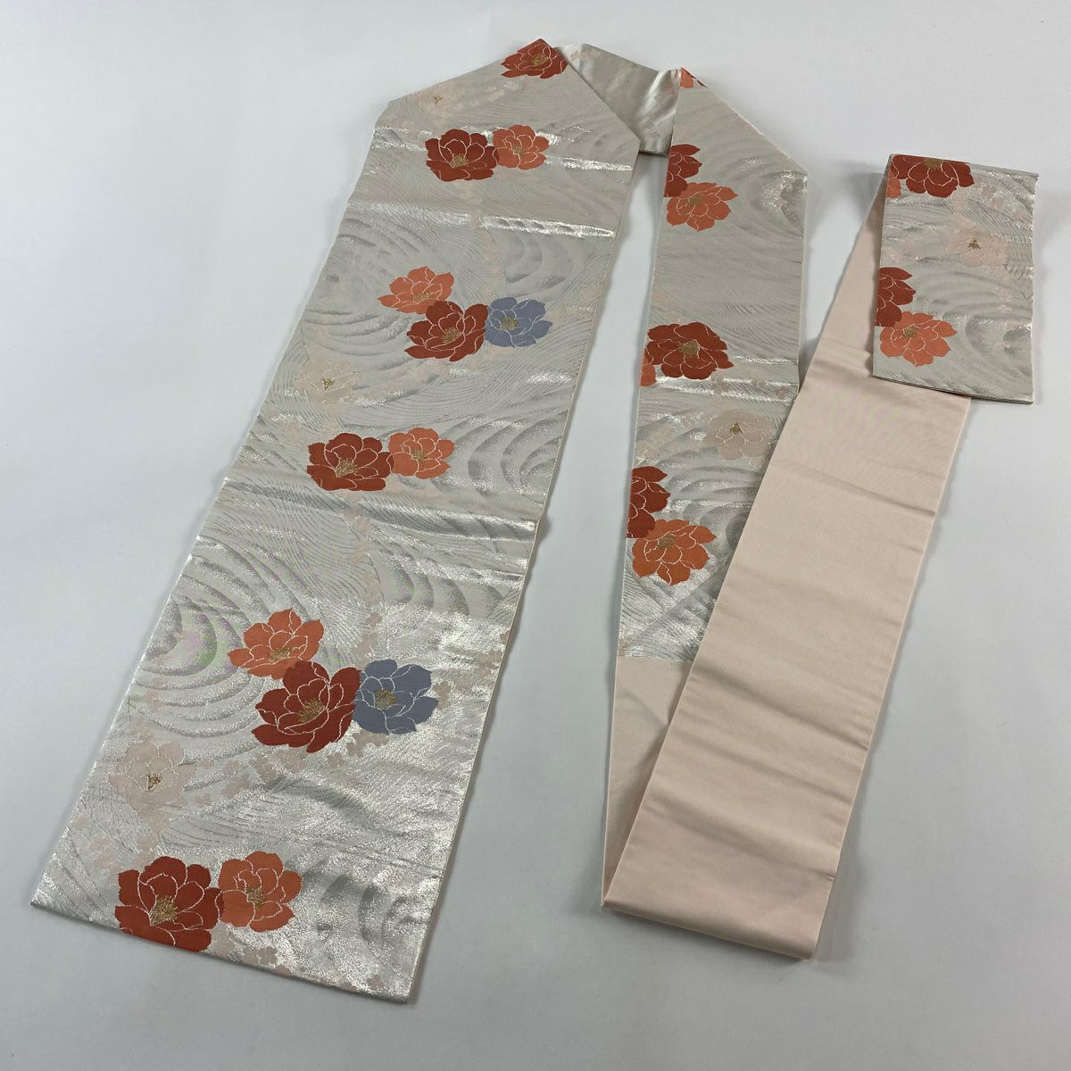 名古屋帶 優品級 花 流水 金金箔 金銀彩 純蠶絲