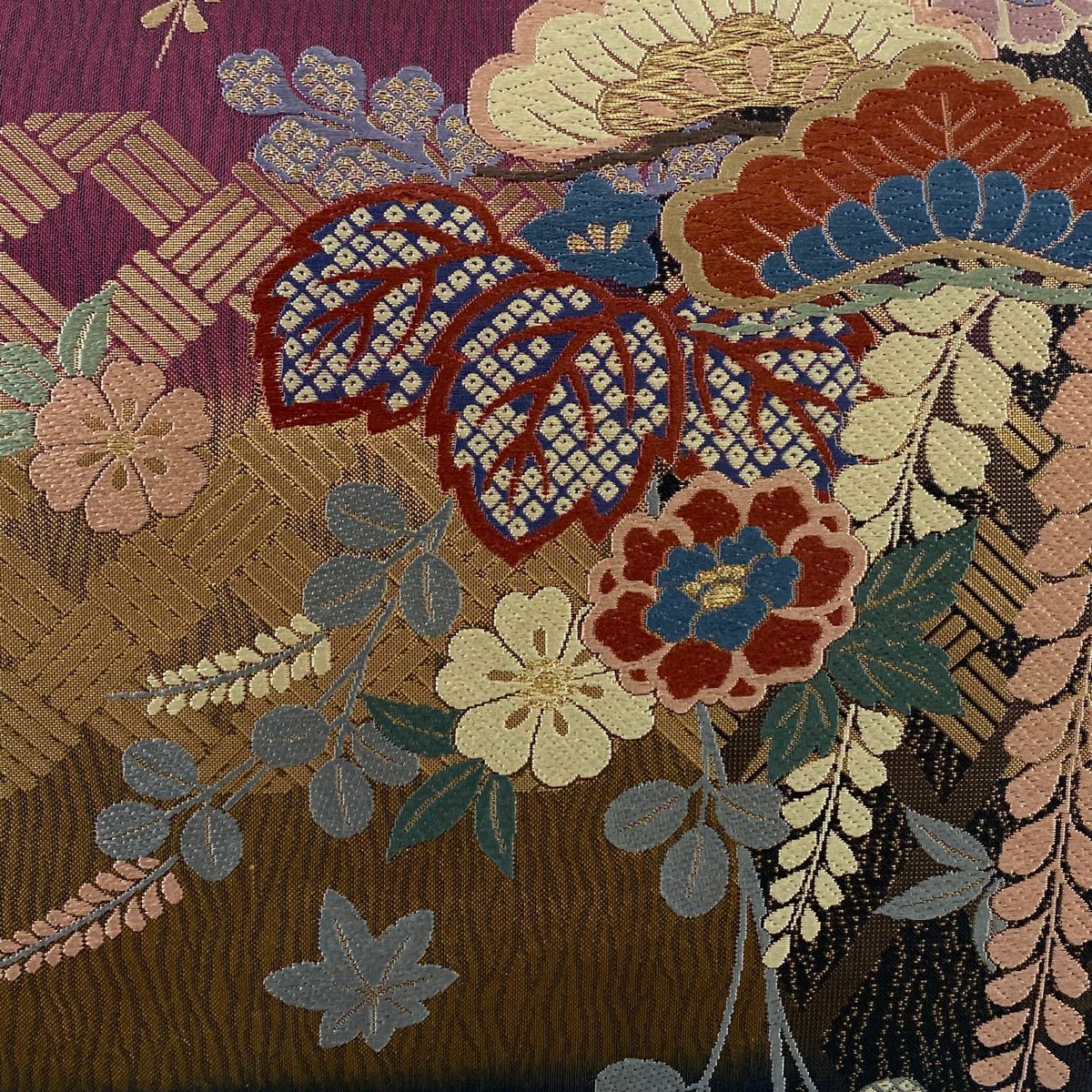 【美品】 袋帶 秀品級 笠松樹 桐 金絲 金金箔 淺茶 六通 純蠶絲