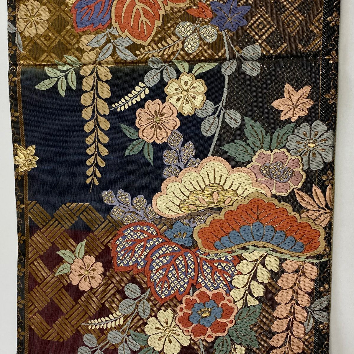 【美品】 袋帶 秀品級 笠松樹 桐 金絲 金金箔 淺茶 六通 純蠶絲