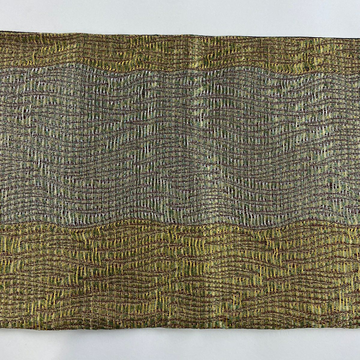 【美品】 袋帶 秀品級 よろけ縞 幾何學 金銀彩 金 純蠶絲