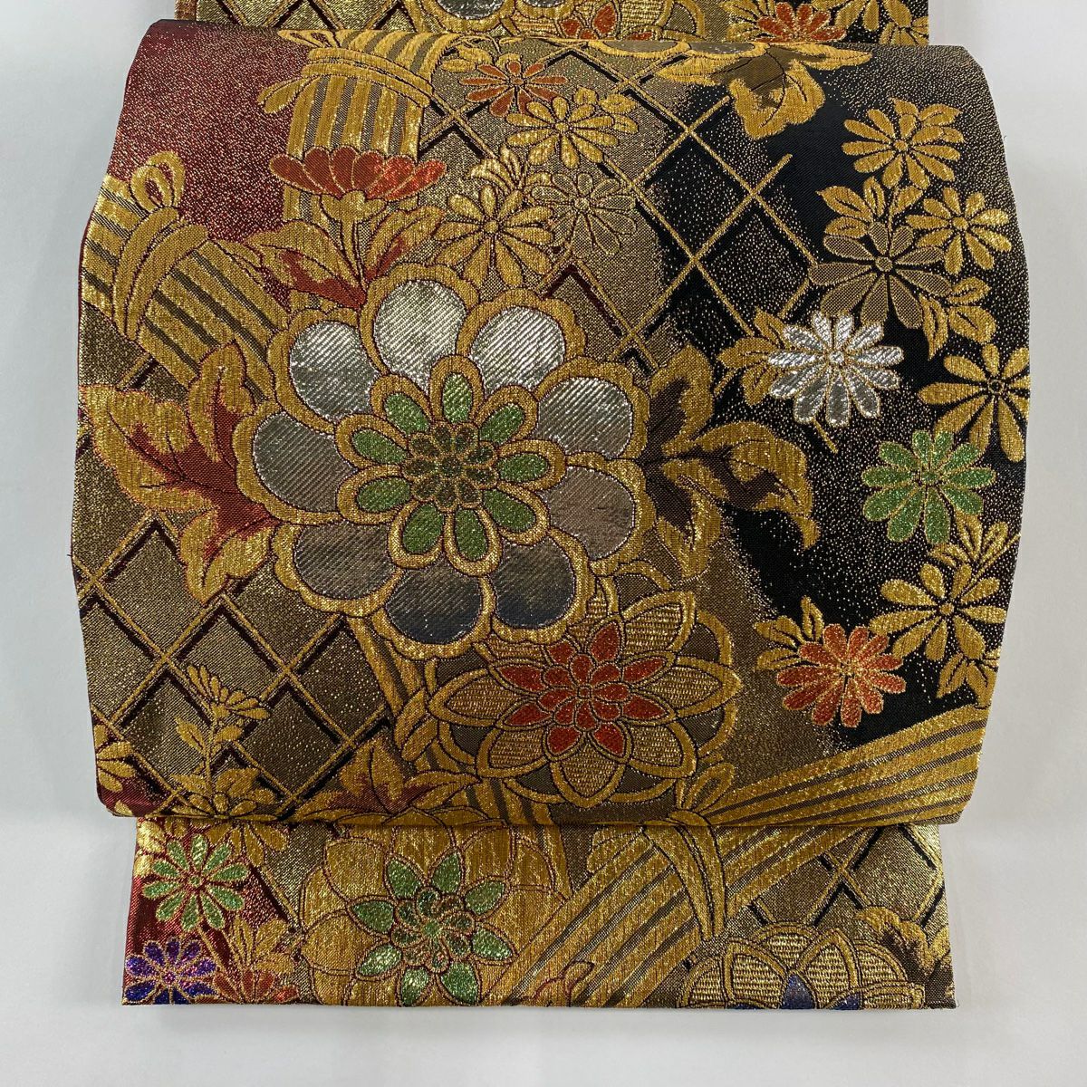 袋帶 秀品級 草花紋紋 光悅垣 金金箔 金線 金色 六通 純蠶絲