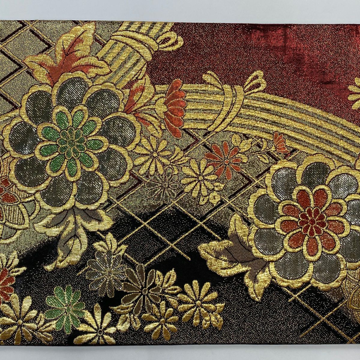 袋帶 秀品級 草花紋紋 光悅垣 金金箔 金線 金色 六通 純蠶絲