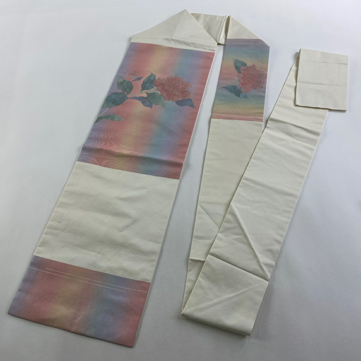 【美品】名古屋帶 優品級 椿 金金箔 粉紅 純蠶絲