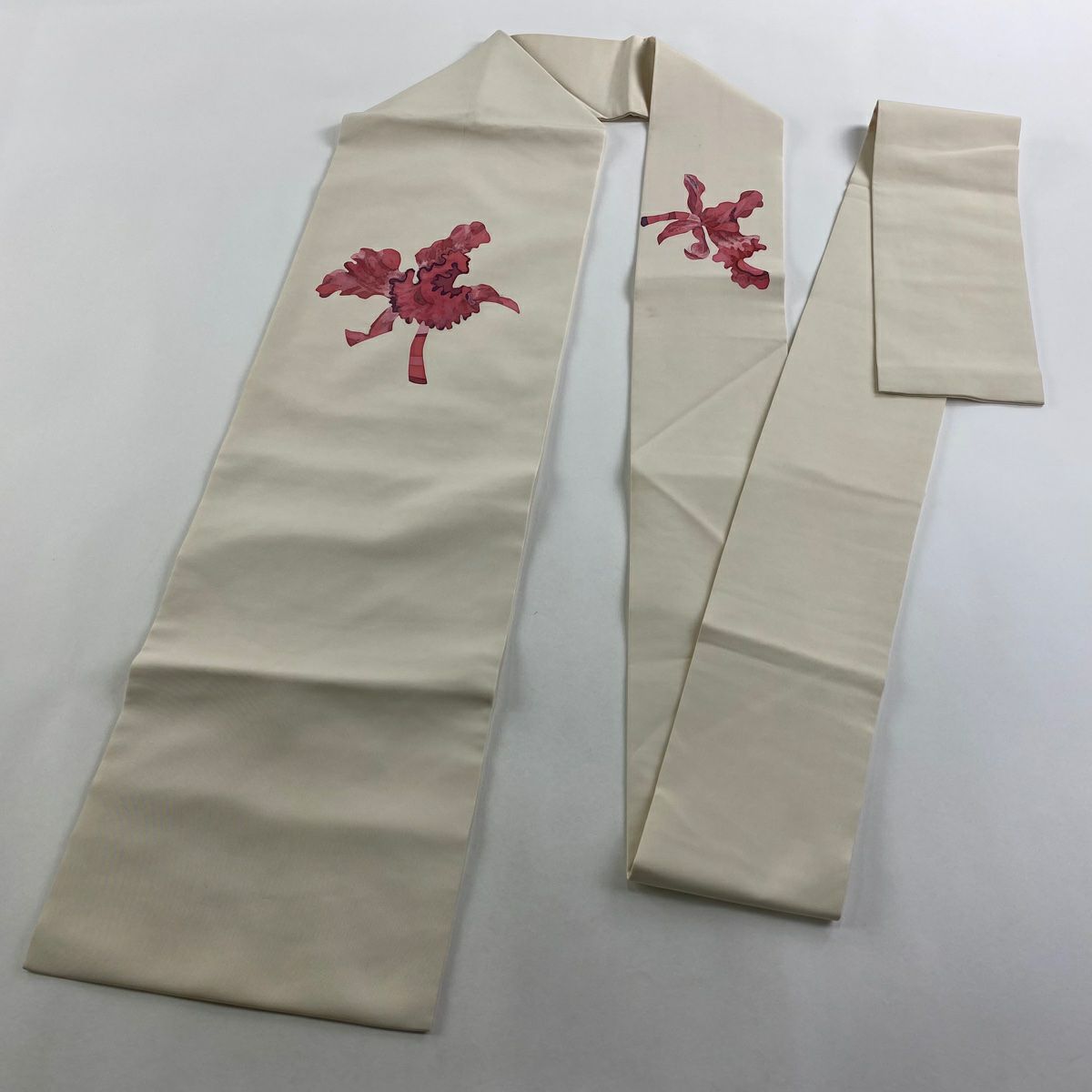 名古屋帶 優品級 花 米色 純蠶絲