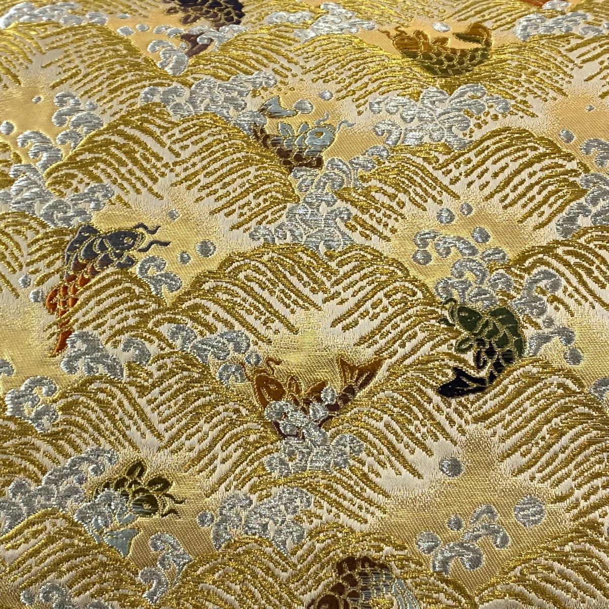 【美品】 袋帶 逸品級 祥園 落款 波頭 荒磯 金銀絲 金金箔 金色 六通 純蠶絲