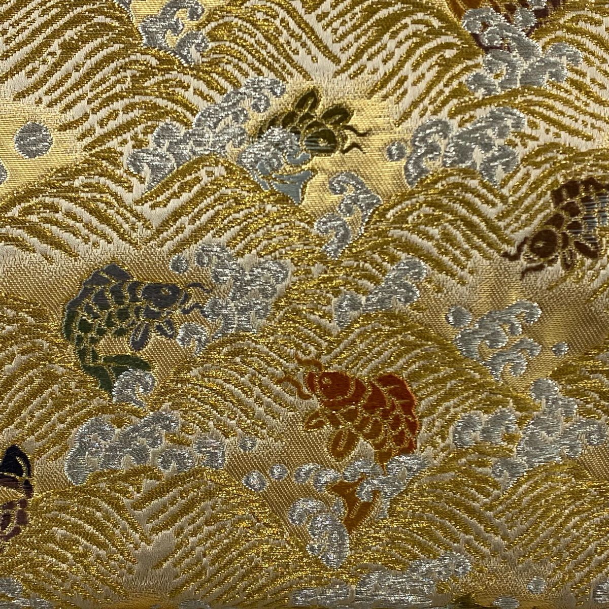 【美品】 袋帶 逸品級 祥園 落款 波頭 荒磯 金銀絲 金金箔 金色 六通 純蠶絲