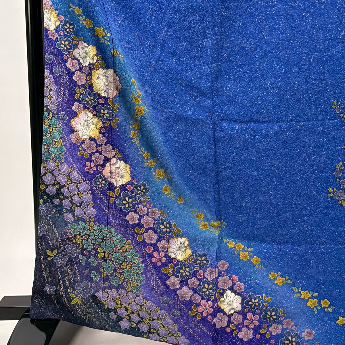 【美品】訪問服 身長166cm 袖長66.5cm M 雙層 辻花染 金通 金銀彩 藍 純蠶絲 名品級