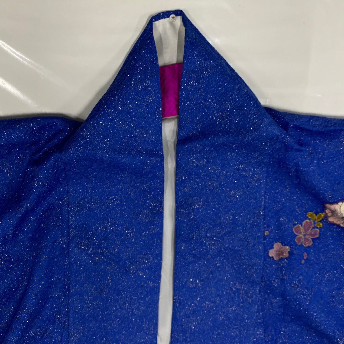 【美品】訪問服 身長166cm 袖長66.5cm M 雙層 辻花染 金通 金銀彩 藍 純蠶絲 名品級