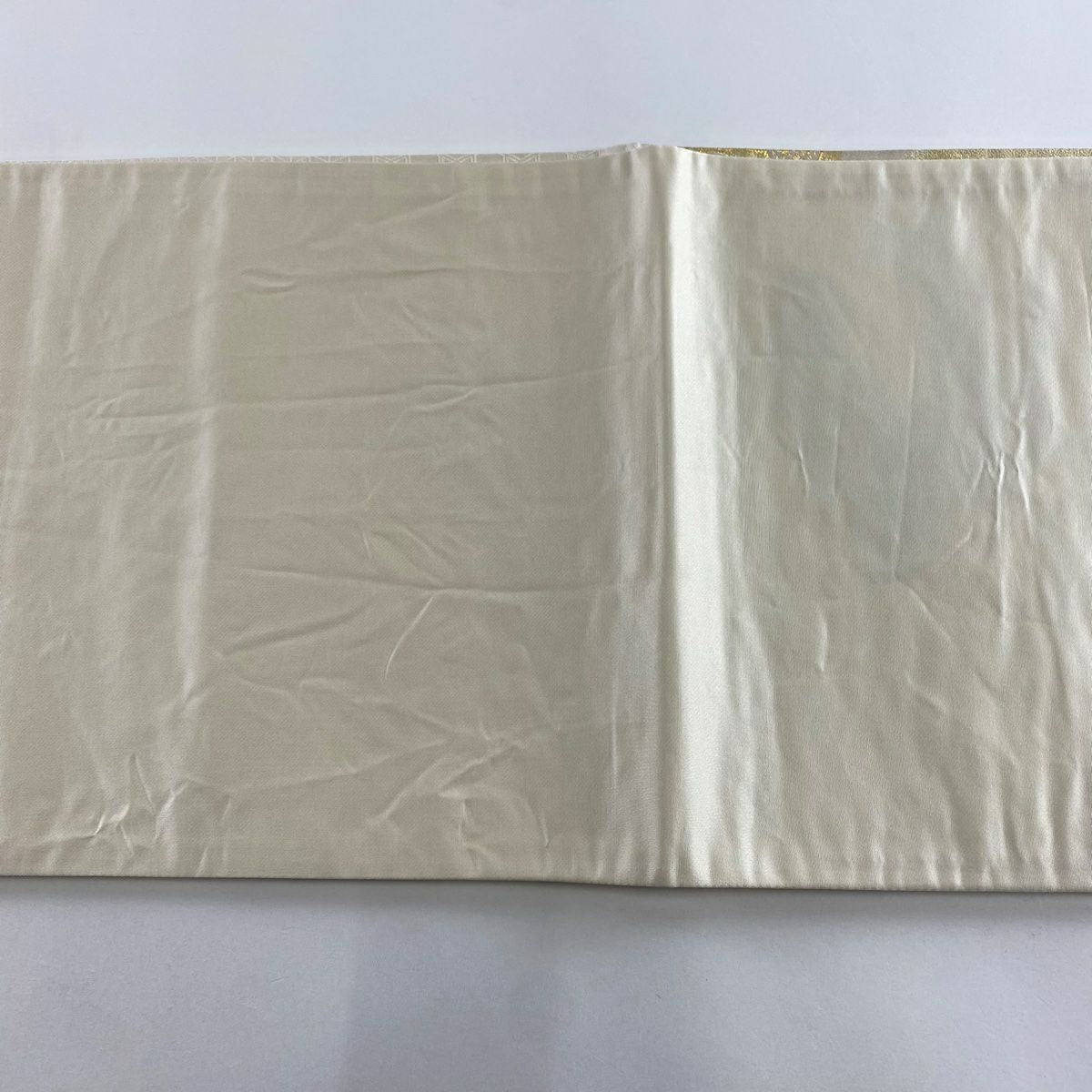 袋帶 秀品級 草花紋紋 波頭 金糸 金金箔 奶油 六通 純蠶絲