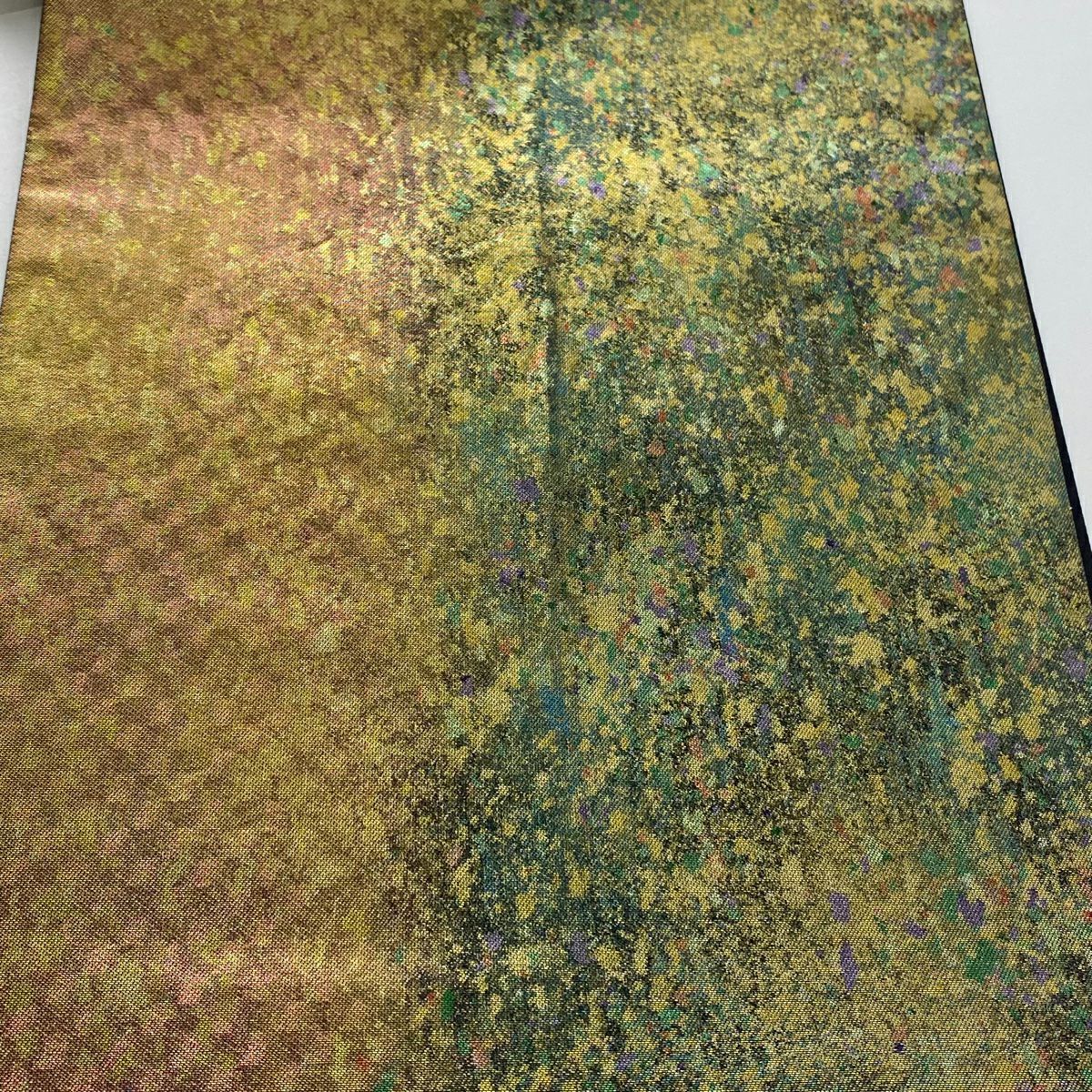 袋帶 秀品級 幾何圖案 金金箔 茶綠 全通 純蠶絲