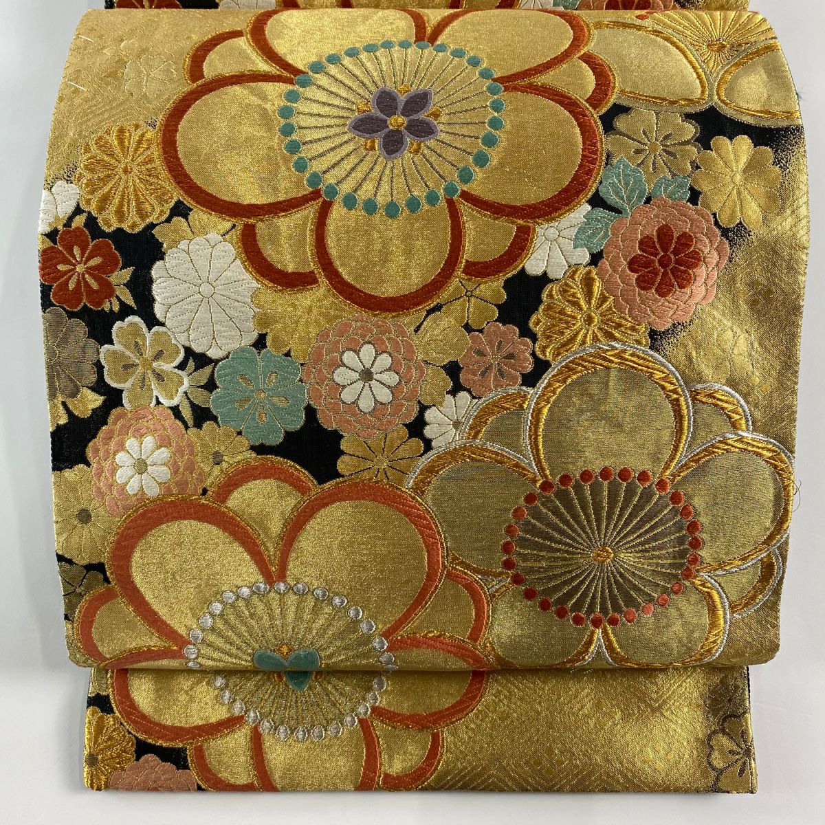 袋帶 秀品級 梅花 菊花 唐織 金金箔 金色 六通 純蠶絲