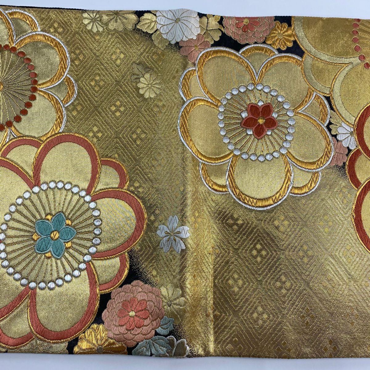 袋帶 秀品級 梅花 菊花 唐織 金金箔 金色 六通 純蠶絲