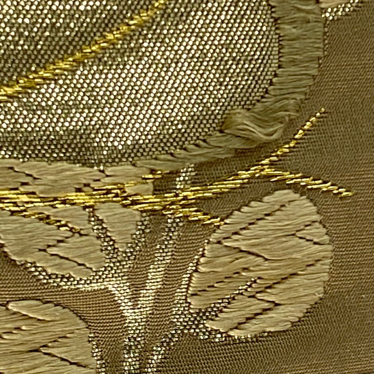 袋帶 秀品級 鎌倉文 笠松樹 唐織 金金箔 薄茶 六通 純蠶絲