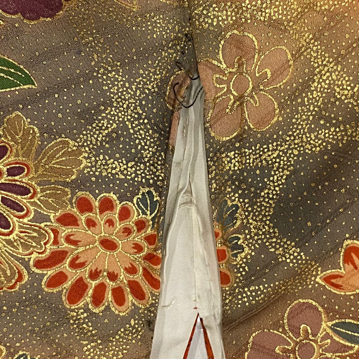 【庫存清倉】振袖禮服 身長165.5cm 袖長66cm M 雙層 花車 籠目 金絲 金銀彩 橙色 純蠶絲 名品級