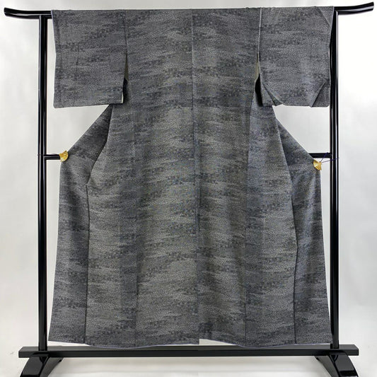 【美品】 江戶小紋 身長154cm 袖長63cm S 雙層 大和 寄花紋 菊花 黑 純蠶絲 名品級