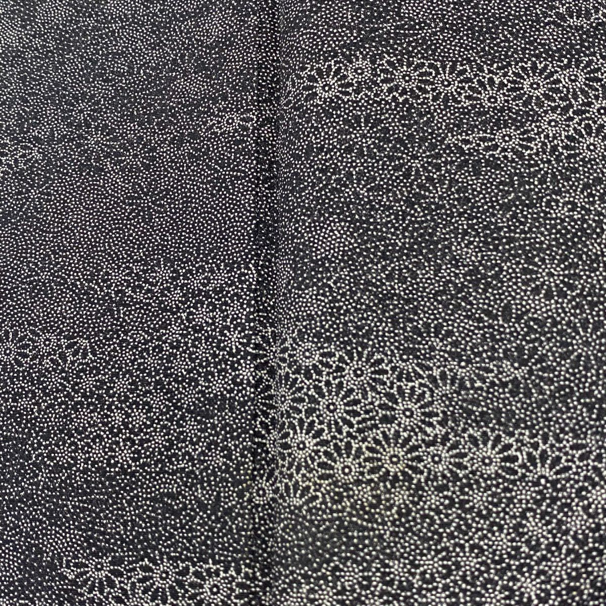 【美品】 江戶小紋 身長154cm 袖長63cm S 雙層 大和 寄花紋 菊花 黑 純蠶絲 名品級