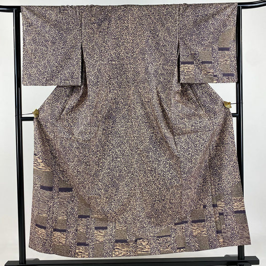 【美品】 付下 身長154.5cm 袖長64cm M 單層 紬織織 葉紋 霞 茶紫 純蠶絲 名品級