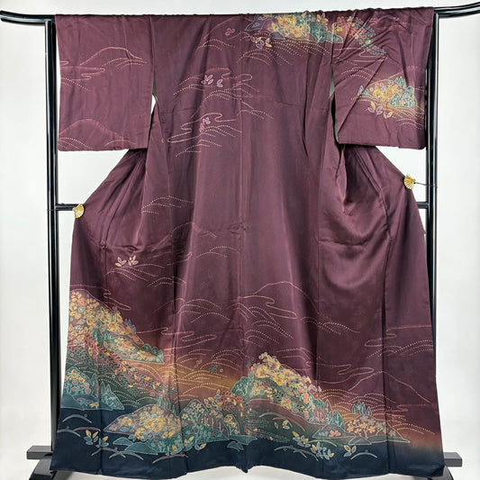 訪問服 身長162cm 袖長66cm M 雙層 山並 辻花染 銀通 金銀彩 紅紫 純蠶絲 名品級