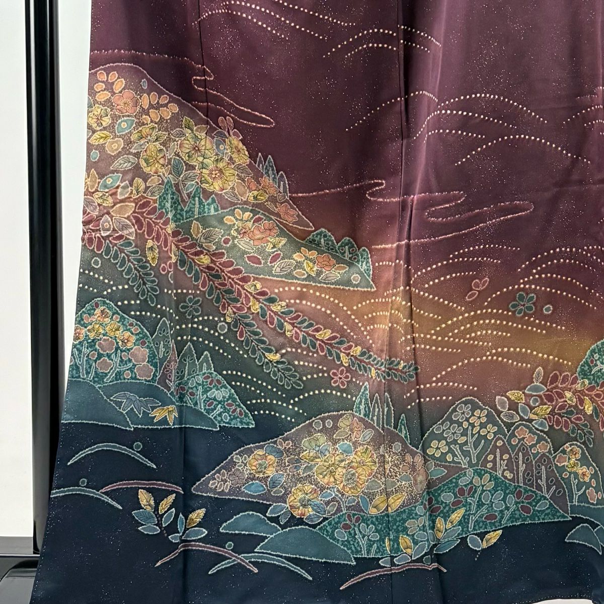 訪問服 身長162cm 袖長66cm M 雙層 山並 辻花染 銀通 金銀彩 紅紫 純蠶絲 名品級