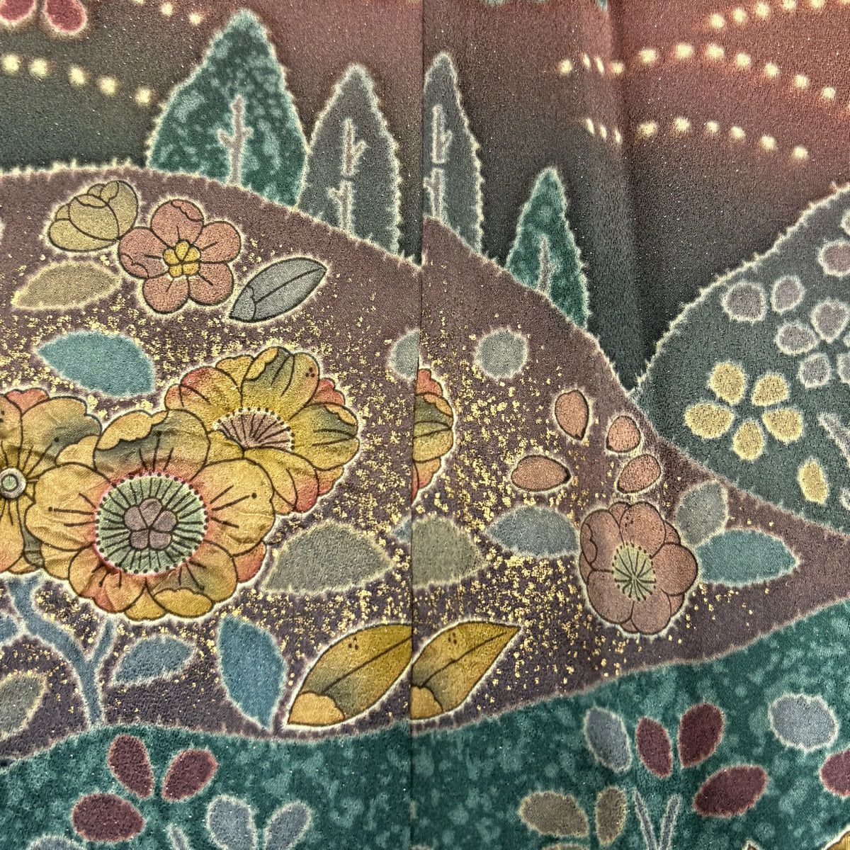 訪問服 身長162cm 袖長66cm M 雙層 山並 辻花染 銀通 金銀彩 紅紫 純蠶絲 名品級