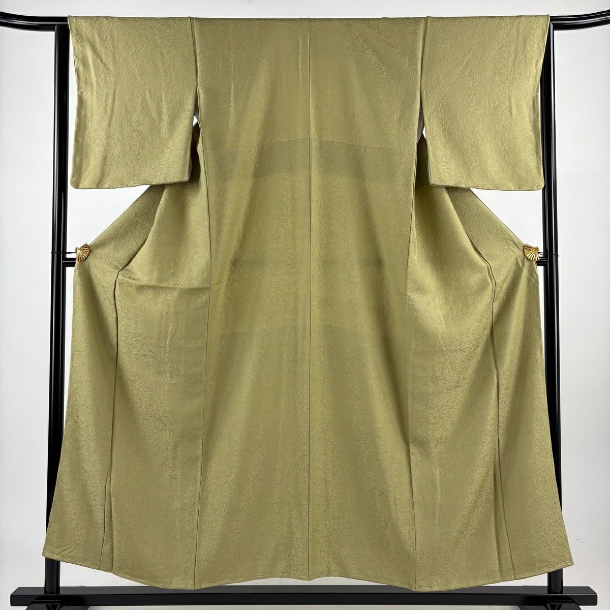 【美品】 江戶小紋 身長154cm 袖長63.5cm S 雙層 鮫地紋 鶯 純蠶絲 名品級