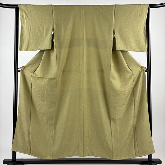 【美品】 江戶小紋 身長154cm 袖長63.5cm S 雙層 鮫地紋 鶯 純蠶絲 名品級