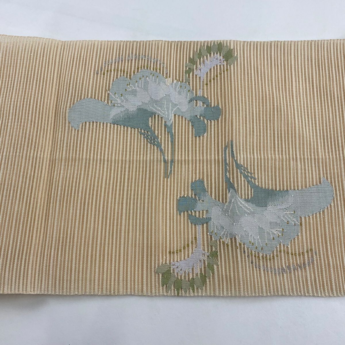名古屋帶 秀品級 夏帶 絽 松樹葉仕立 八寸名古屋帶 草花紋 金銀彩 米色 純蠶絲