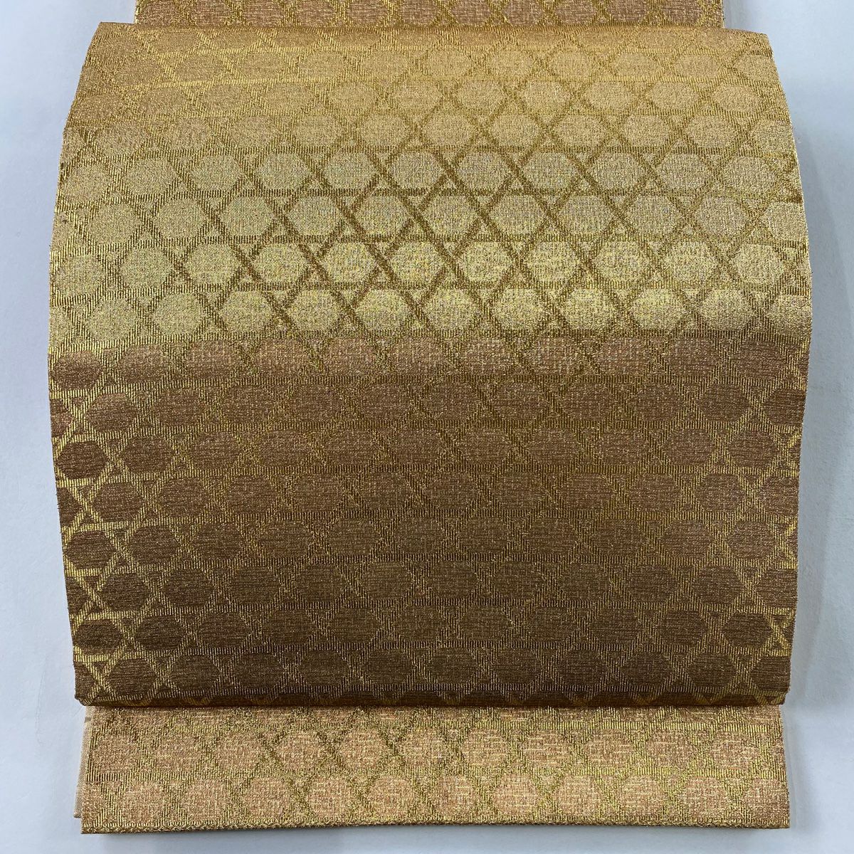 【美品】 袋帶 秀品級 籠目 段紋 金金箔 金色 全通 純蠶絲