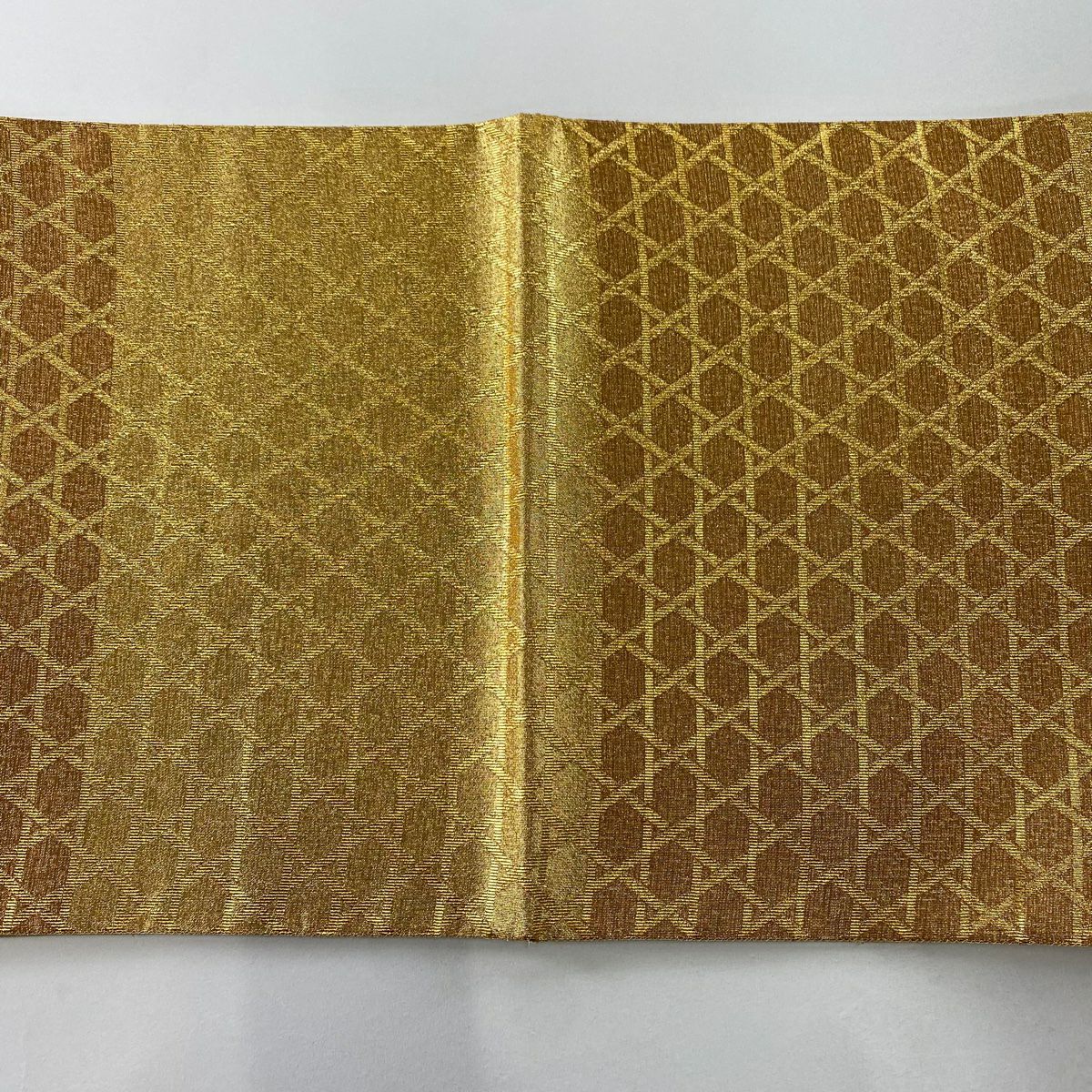 【美品】 袋帶 秀品級 籠目 段紋 金金箔 金色 全通 純蠶絲