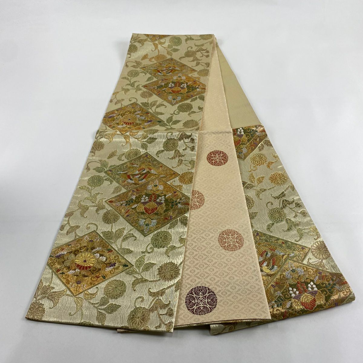 【美品】 袋帶 秀品級 鳥 桐 刺繡 金絲 金色 六通 純蠶絲