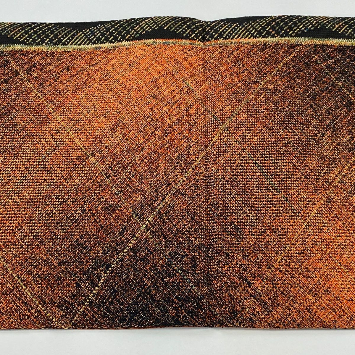 【美品】名古屋帶 秀品級 松樹葉仕立 八寸名古屋帶 幾何學圖案 橙色 純蠶絲