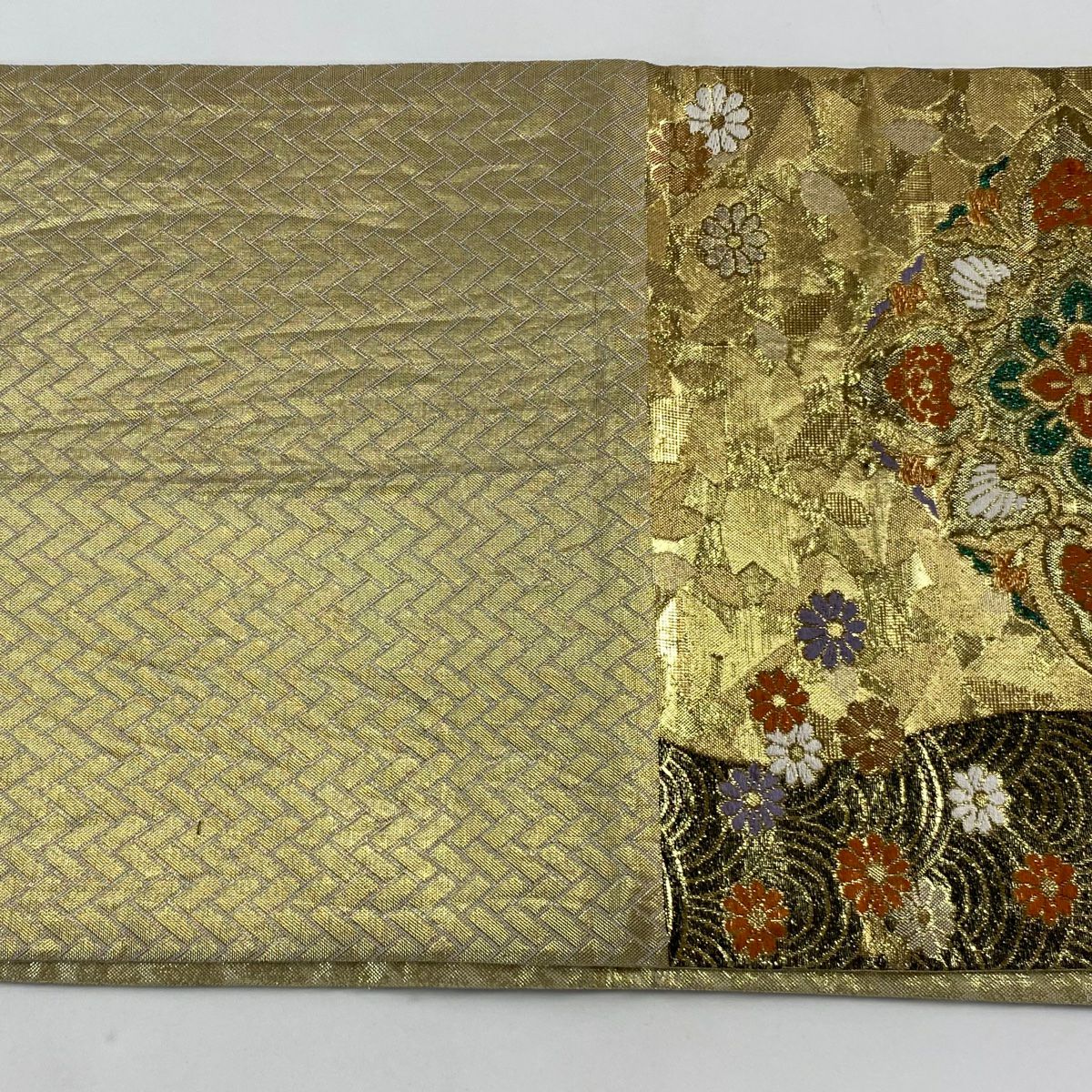 袋帶 秀品級 華紋 蝶 金絲 金金箔 金色 六通 純蠶絲