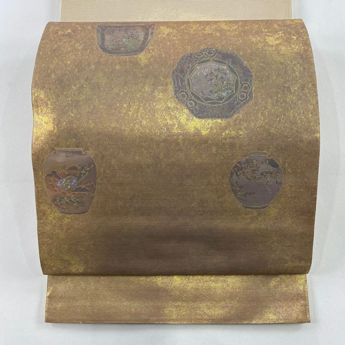 袋帶 秀品級 圖案 盤子 器物 金金箔 金色 大鼓紋 純蠶絲