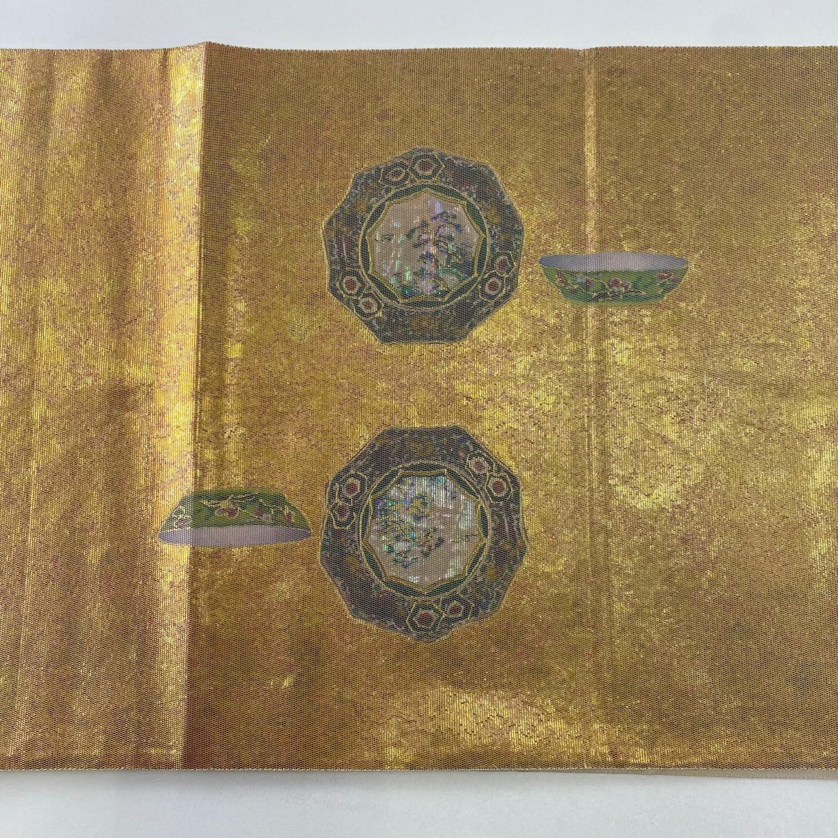 袋帶 秀品級 圖案 盤子 器物 金金箔 金色 大鼓紋 純蠶絲