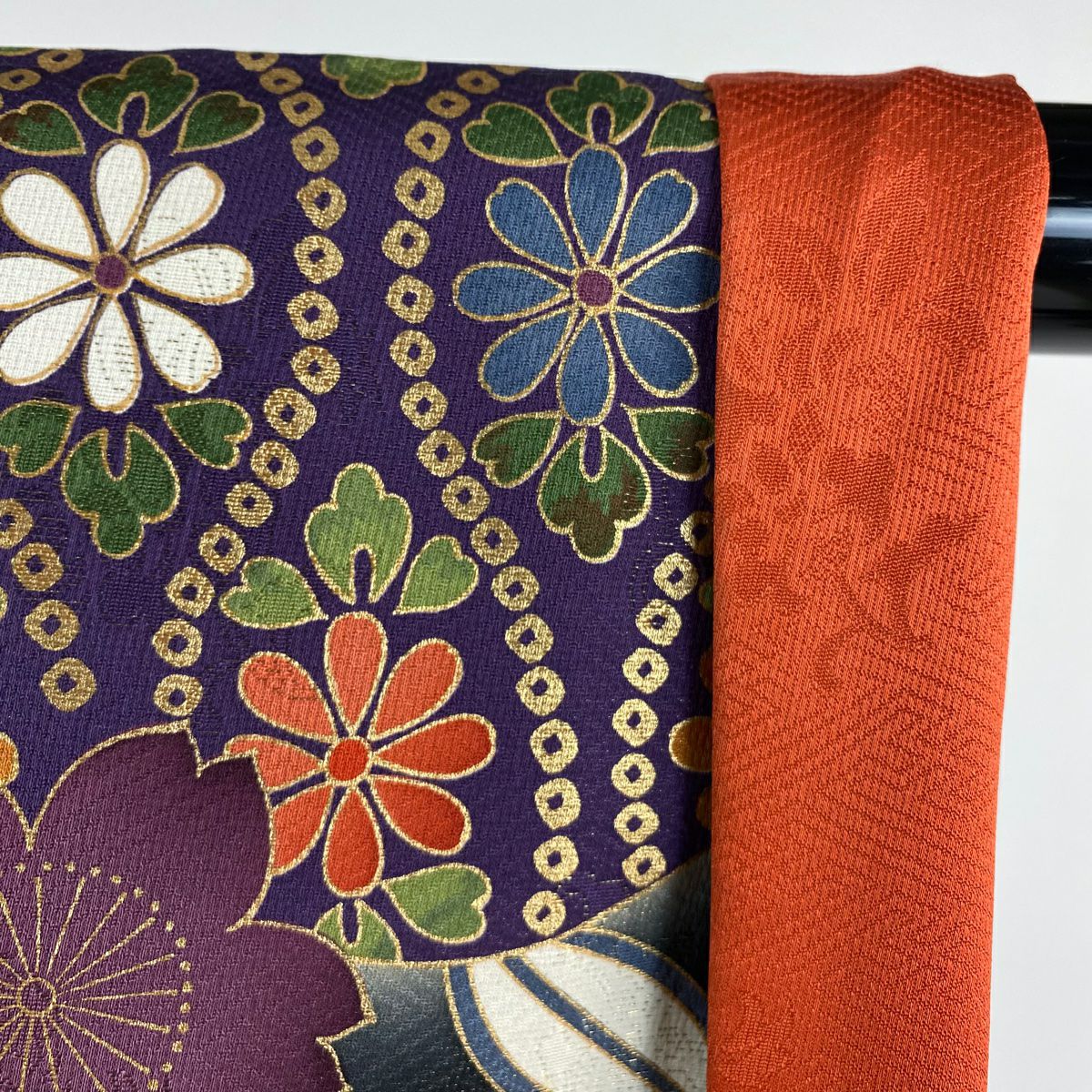 振袖禮服 身長162cm 袖長67cm M 雙層 鳳凰 笠松樹 金通 金絲 黑 純蠶絲 逸品級