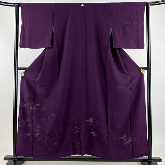 訪問服 身長157cm 袖長62cm S 雙層 扇子面 御所車 金糸 刺繡 紫 純蠶絲 秀品級 一つ紋