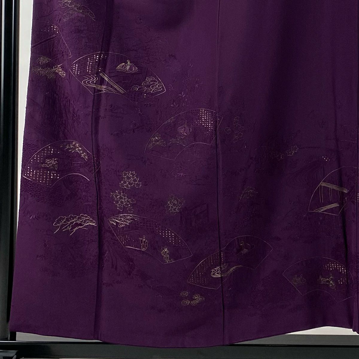 訪問服 身長157cm 袖長62cm S 雙層 扇子面 御所車 金糸 刺繡 紫 純蠶絲 秀品級 一つ紋