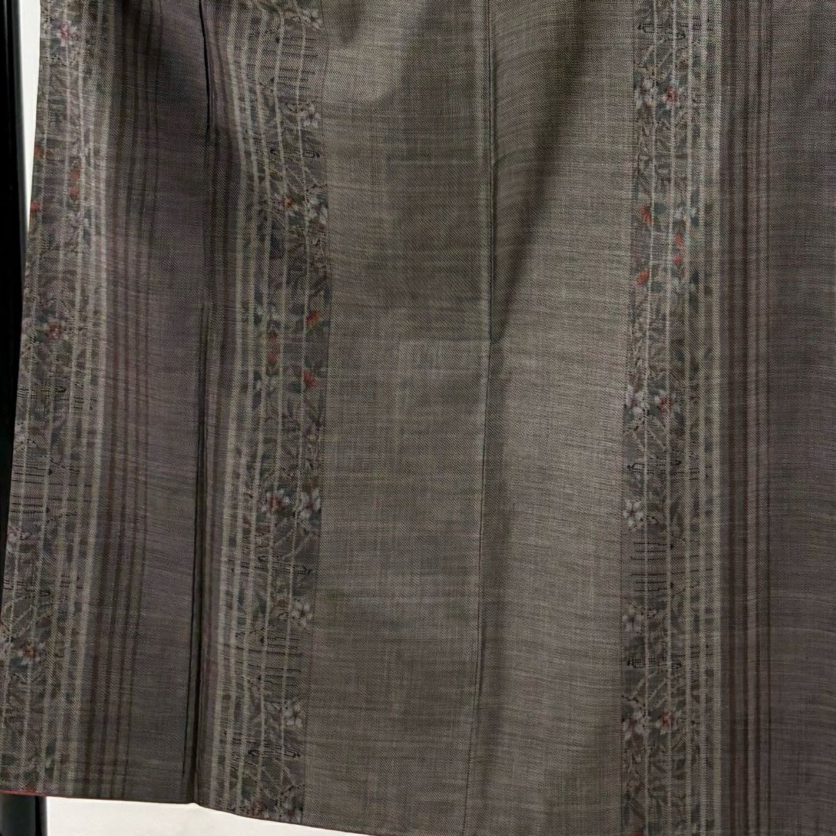【美品】 紬織織 身長154cm 袖長62.5cm S 雙層 縞紋 草花紋紋 焦茶 純蠶絲 秀品級