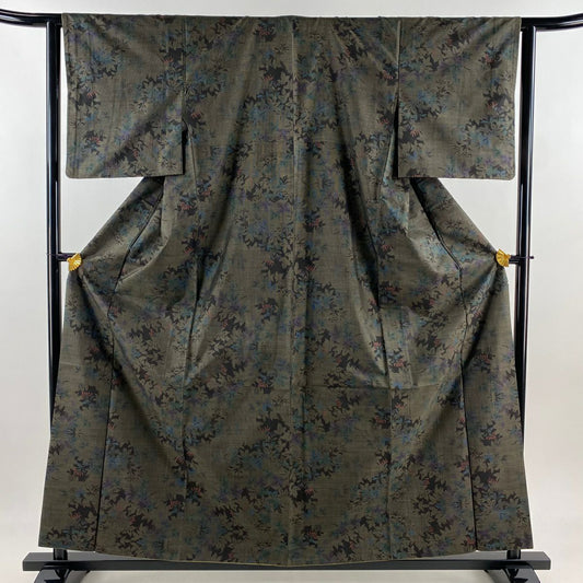 紬織 身長159cm 袖長63cm S 雙層 草花紋紋 黑灰 純蠶絲 秀品級