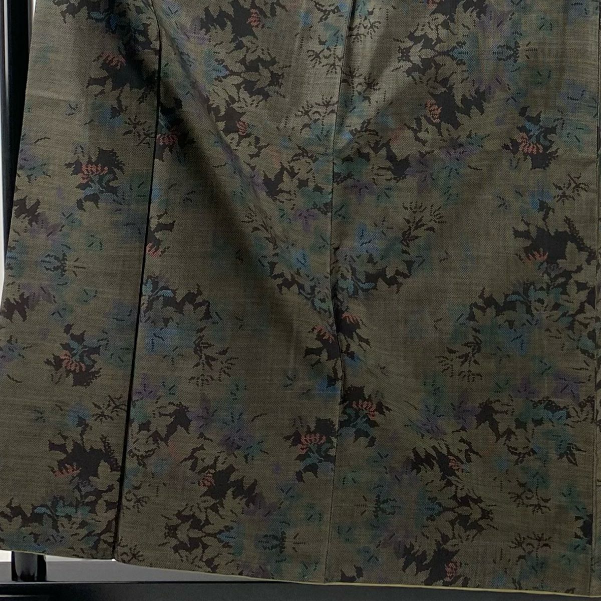 紬織 身長159cm 袖長63cm S 雙層 草花紋紋 黑灰 純蠶絲 秀品級