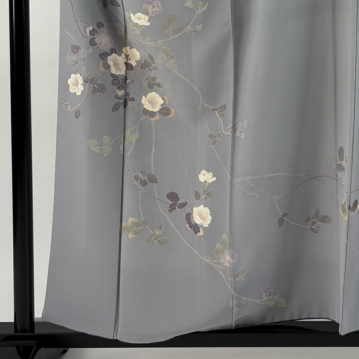 訪問服 身長169cm 袖長63.5cm S 雙層 落款あり 枝花 灰 純蠶絲 秀品級 一つ紋