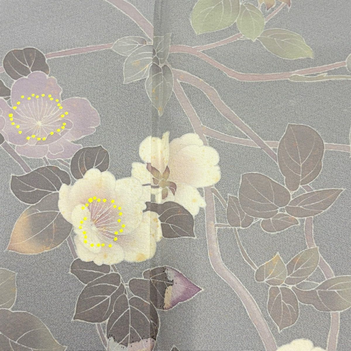 訪問服 身長169cm 袖長63.5cm S 雙層 落款あり 枝花 灰 純蠶絲 秀品級 一つ紋