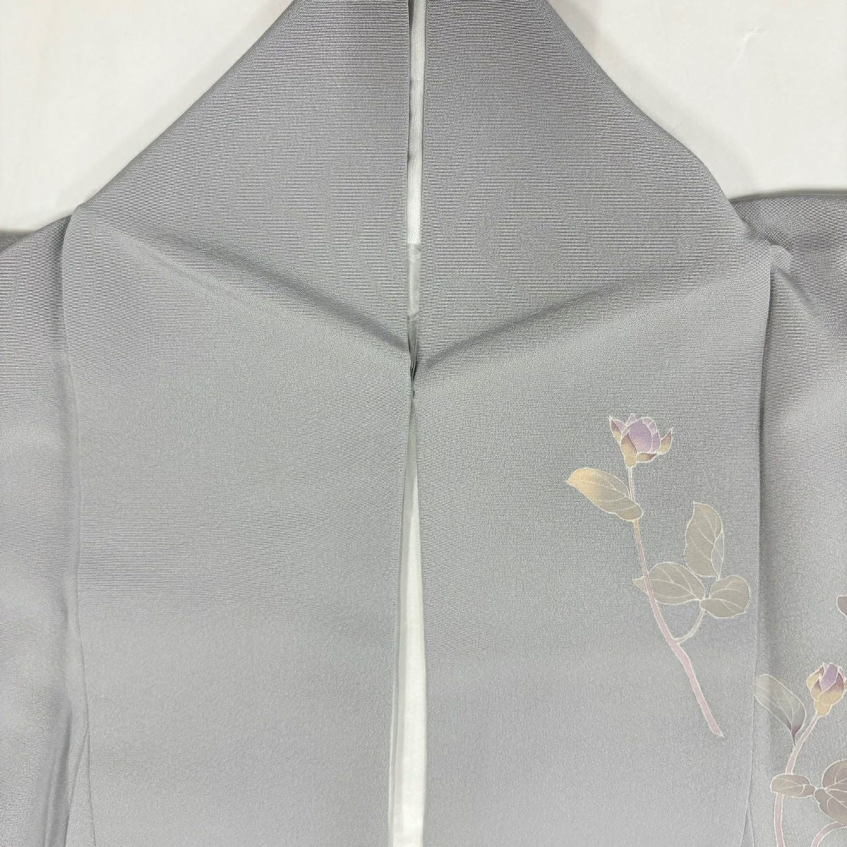 訪問服 身長169cm 袖長63.5cm S 雙層 落款あり 枝花 灰 純蠶絲 秀品級 一つ紋
