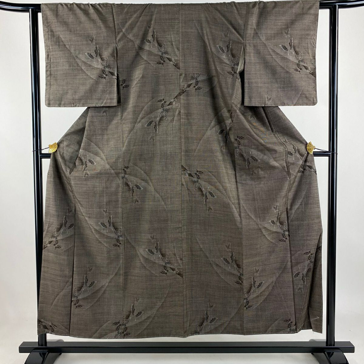 紬織 身長153.5cm 袖長62cm S 雙層 蝶 焦茶 純蠶絲 秀品級