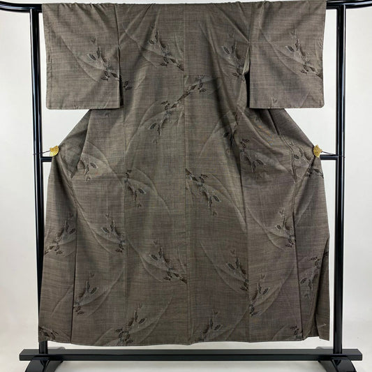紬織 身長153.5cm 袖長62cm S 雙層 蝶 焦茶 純蠶絲 秀品級