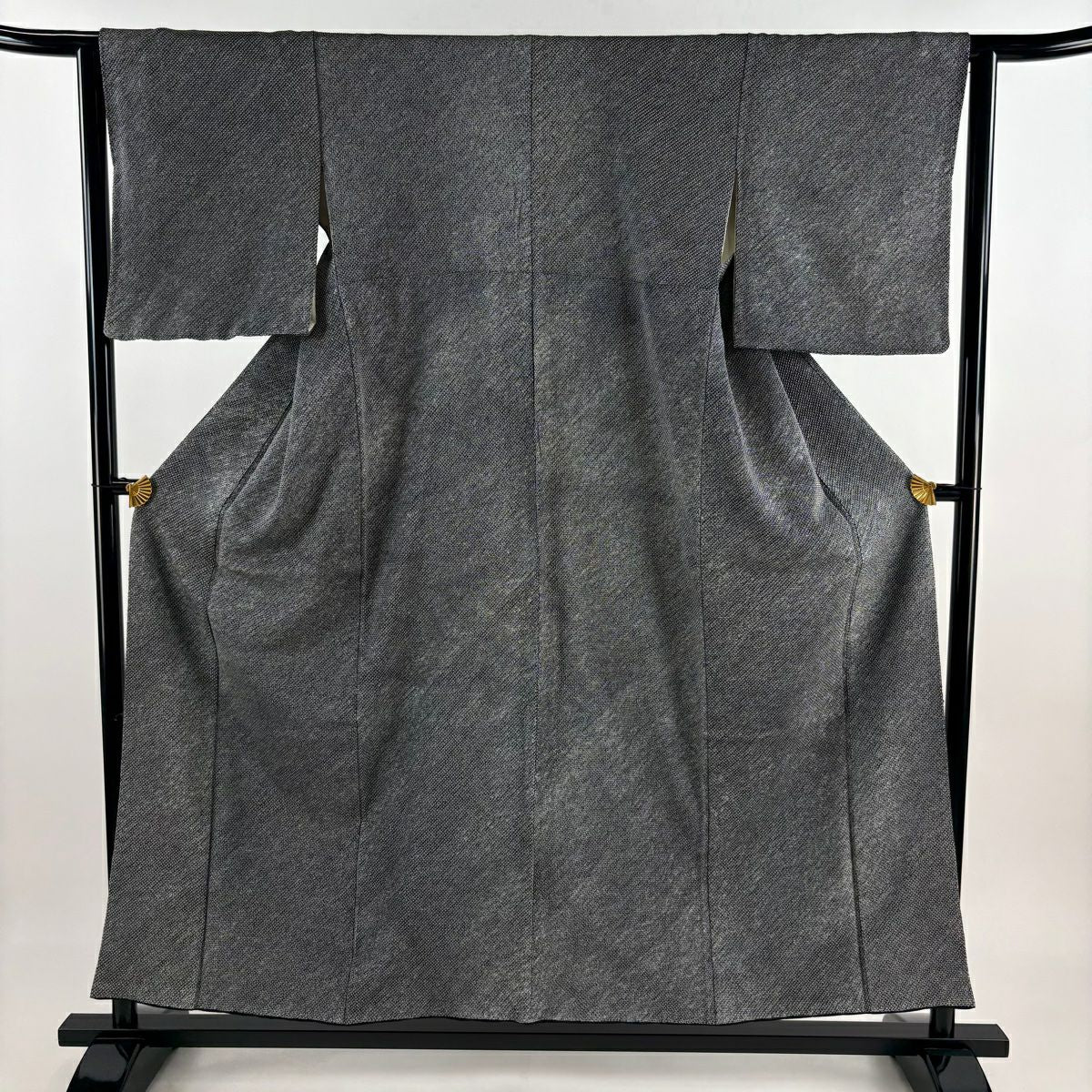 小紋 身長154cm 袖長63cm S 雙層 總絞染 黑 純蠶絲 秀品級