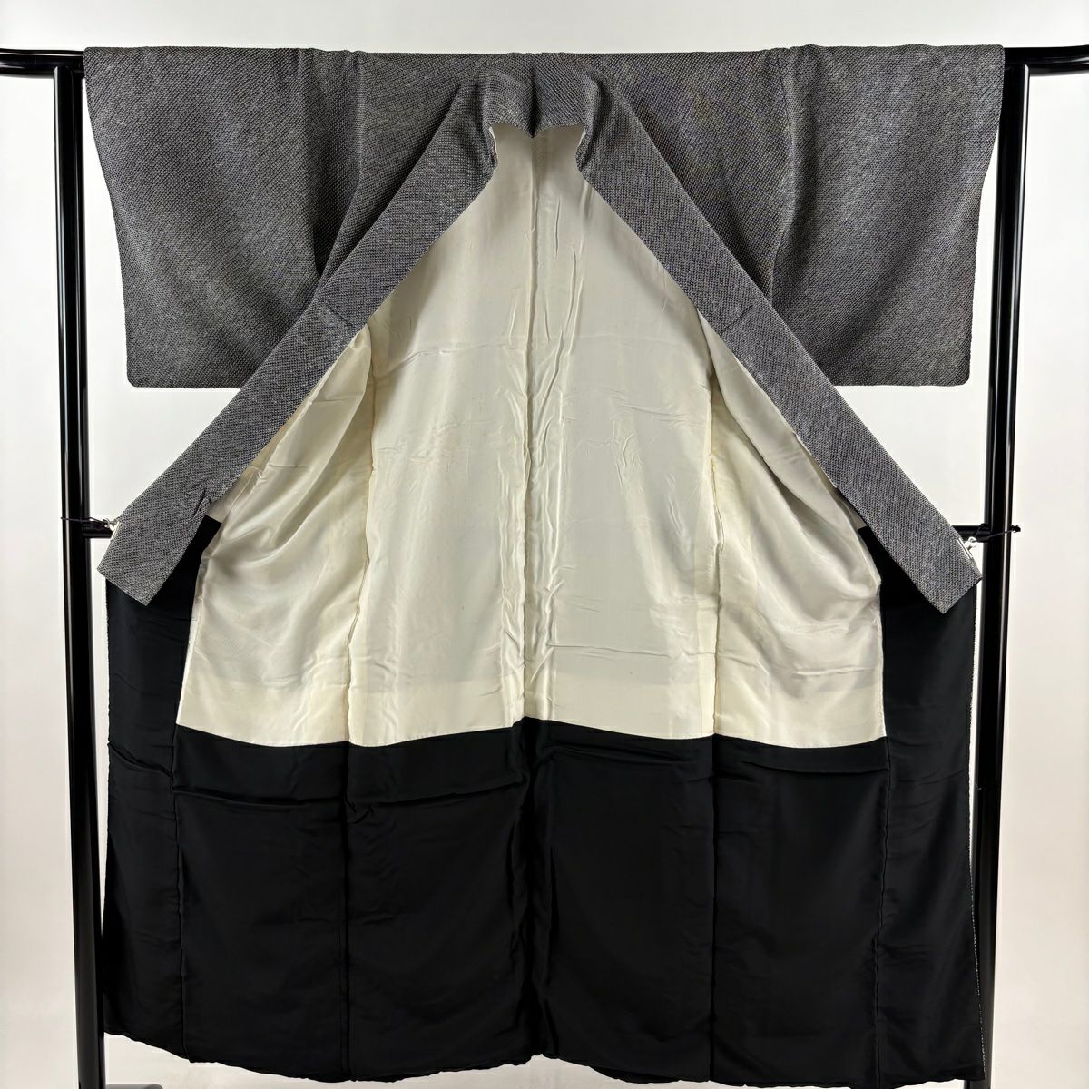 小紋 身長154cm 袖長63cm S 雙層 總絞染 黑 純蠶絲 秀品級