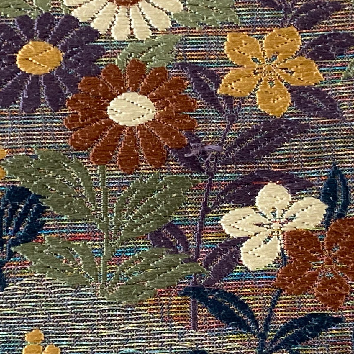 【美品】 袋帶 秀品級 草花紋 葉與實 刺繡 金銀線 灰紫 六通 純蠶絲